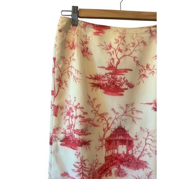 Vintage Talbots | Red + Beige Silk-Blend Toile Pencil Skirt | Size 2P - Picture 2 of 7